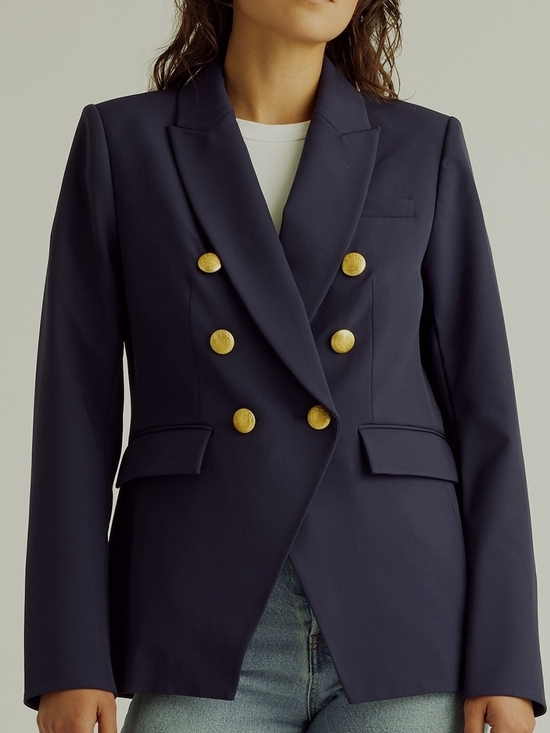 Quince Jackets & Blazers - Quince Navy Scuba Double Breasted Blazer Gold Buttons XL
